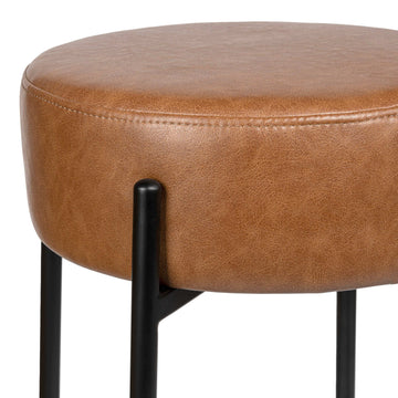 Paola Modern Minimalist Round Backless Metal/Vegan Leather Cushioned Bar Stool - JONATHAN Y